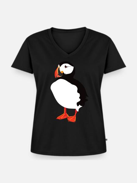 Puffin Solo - Frauen Premium Bio T-Shirt mit V-Ausschnitt - Schwarz