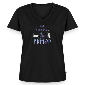 Wikinger Design - Freya - Frauen Premium Bio T-Shirt mit V-Ausschnitt - Schwarz - Vorne - AI Model Female 172 light (172cm)