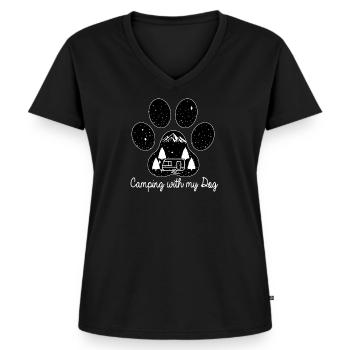 Camping mit meinem Hund - Frauen Premium Bio T-Shirt mit V-Ausschnitt - Schwarz - Vorne - AI Model Female 172 light (172cm)