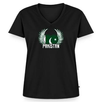 Pakistan - Women's Premium Organic V-neck T-shirt - black - Front - AI Model Female 172 light (172cm)