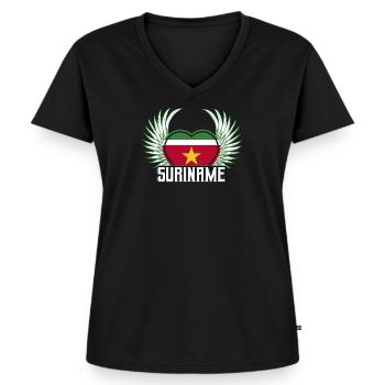 Suriname - T-shirt encolure en V Premium bio Femme - noir - Devant - AI Model Female 172 light (172cm)