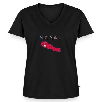 Népal Carte Drapeau Katmandou Himalaya - T-shirt encolure en V Premium bio Femme - noir - Devant - AI Model Female 172 light (172cm)