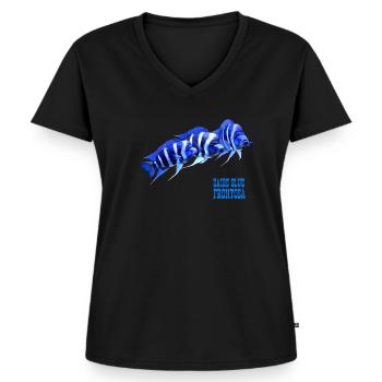 FRONTOSA BLUE ZAIRE - FRONTOSA-BUNTBARSCH-AQUARIANER - Frauen Premium Bio T-Shirt mit V-Ausschnitt - Schwarz - Vorne - AI Model Female 172 light (172cm)