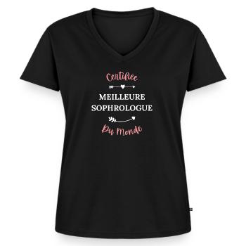 Certifiée meilleure sophrologue du monde - T-shirt encolure en V Premium bio Femme - noir - Devant - AI Model Female 172 light (172cm)