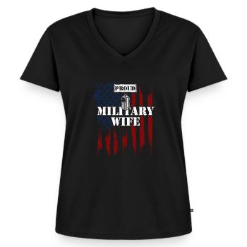 Fière épouse de militaire - Vétéran - T-shirt encolure en V Premium bio Femme - noir - Devant - AI Model Female 172 light (172cm)