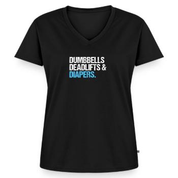 Dumbbells Deadlifts and Diapers Funny Gym - Frauen Premium Bio T-Shirt mit V-Ausschnitt - Schwarz - Vorne - AI Model Female 172 light (172cm)