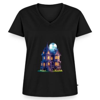Maison effrayante - T-shirt encolure en V Premium bio Femme - noir - Devant - AI Model Female 172 light (172cm)
