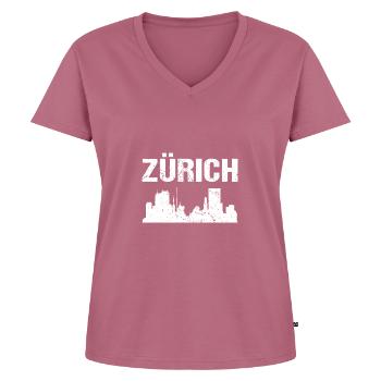 Zürich Skyline Stadt - Frauen Premium Bio T-Shirt mit V-Ausschnitt - Mauve - Vorne - AI Model Female 172 dark (172cm)