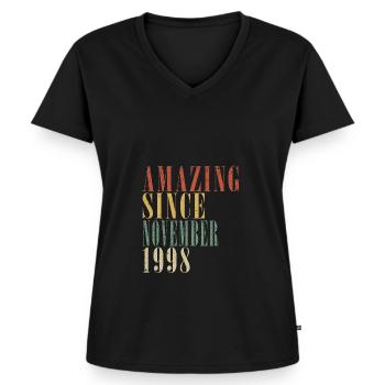 november 1998 Jahrestag november 1998 november - Frauen Premium Bio T-Shirt mit V-Ausschnitt - Schwarz - Vorne - AI Model Female 172 light (172cm)