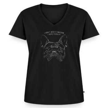 bouledogue français - T-shirt encolure en V Premium bio Femme - noir - Devant - AI Model Female 172 light (172cm)