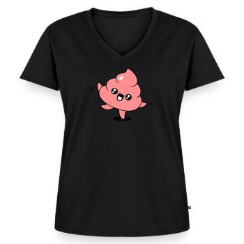 Kawaii Kack tanzend - Frauen Premium Bio T-Shirt mit V-Ausschnitt - Schwarz - Vorne - AI Model Female 172 light (172cm)