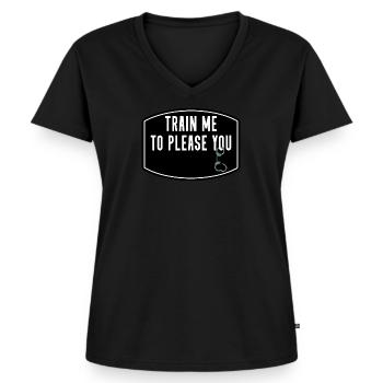 LES MENOTTES BDSM FÉTICHE TRAIN ME TO PLEASE YOU - T-shirt encolure en V Premium bio Femme - noir - Devant - AI Model Female 172 light (172cm)