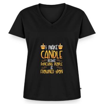 Drôle je fais une bougie - T-shirt encolure en V Premium bio Femme - noir - Devant - AI Model Female 172 light (172cm)