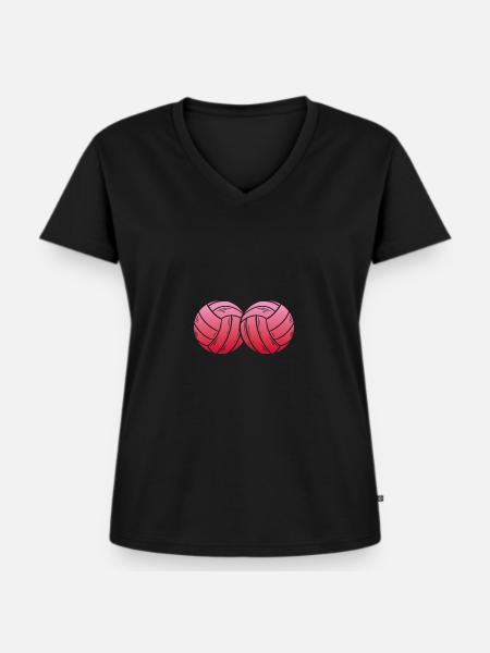 Zwei Rosa Volleyball - Frauen Premium Bio T-Shirt mit V-Ausschnitt - Schwarz
