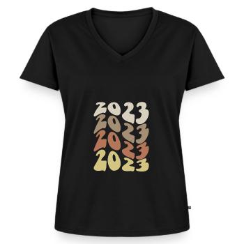 2023 in four colours - Women's Premium Organic V-neck T-shirt - black - Front - AI Model Female 172 light (172cm)