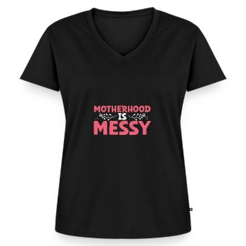 La maternité est chaotique - T-shirt encolure en V Premium bio Femme - noir - Devant - AI Model Female 172 light (172cm)