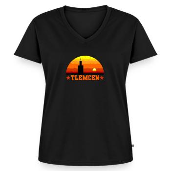 Tlemcen - T-shirt encolure en V Premium bio Femme - noir - Devant - AI Model Female 172 light (172cm)