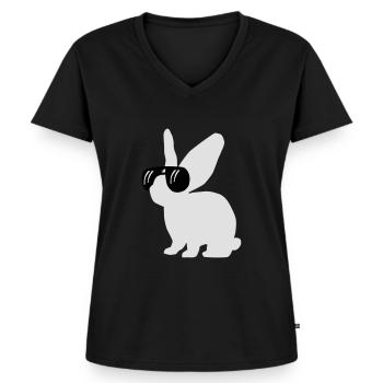 Hase mit Brille - Frauen Premium Bio T-Shirt mit V-Ausschnitt - Schwarz - Vorne - AI Model Female 172 light (172cm)