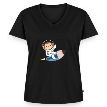 Cute Space Monkey Astronauts Universe - Women's Premium Organic V-neck T-shirt - black - Front - AI Model Female 172 light (172cm)
