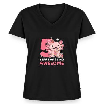 Axolotl for 5th birthday children five years old - Women's Premium Organic V-neck T-shirt - black - Front - AI Model Female 172 light (172cm)