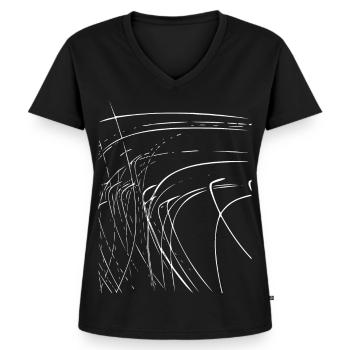 Abstrakte Linien / weiß / Linie / Muster - Frauen Premium Bio T-Shirt mit V-Ausschnitt - Schwarz - Vorne - AI Model Female 172 light (172cm)