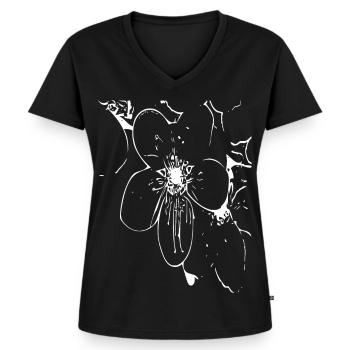 Abstrakte Blume / Linie / Muster / Natur / weiß - Frauen Premium Bio T-Shirt mit V-Ausschnitt - Schwarz - Vorne - AI Model Female 172 light (172cm)