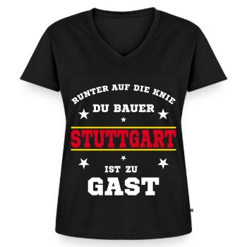 Stuttgart Fussball Fan Stadion - Frauen Premium Bio T-Shirt mit V-Ausschnitt - Schwarz - Vorne - AI Model Female 172 light (172cm)