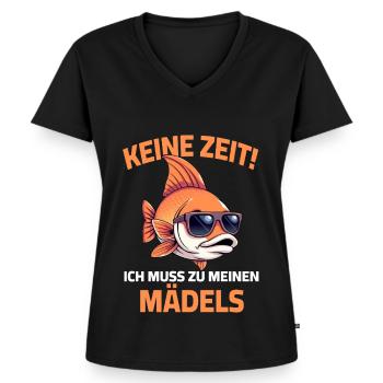 Keine Zeit ich muss zu meinen Mädels Spruch Fisch - Frauen Premium Bio T-Shirt mit V-Ausschnitt - Schwarz - Vorne - AI Model Female 172 light (172cm)