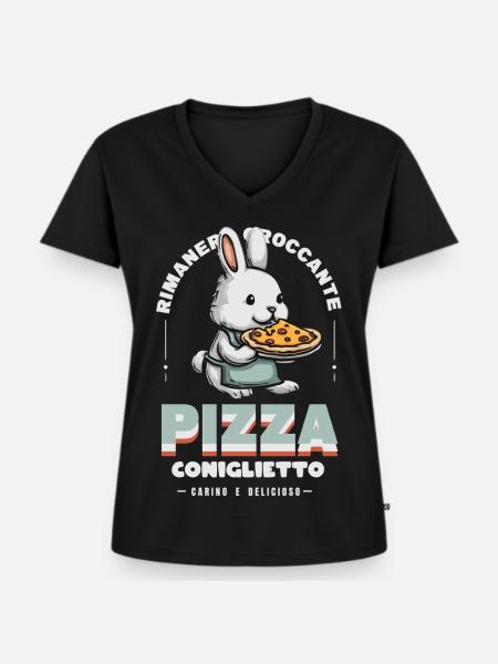 Häschen Pizza - Frauen Premium Bio T-Shirt mit V-Ausschnitt - Schwarz