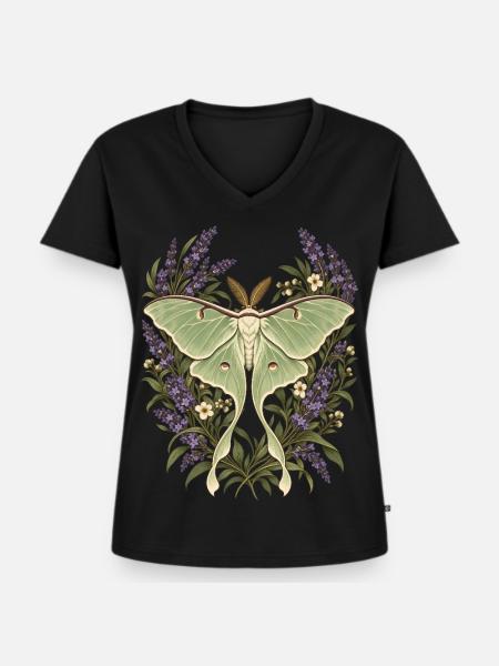 Lunafalter mit Lavendel - Frauen Premium Bio T-Shirt mit V-Ausschnitt - Schwarz
