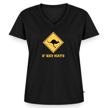 Australie bienvenue - T-shirt encolure en V Premium bio Femme - noir - Devant - AI Model Female 172 light (172cm)