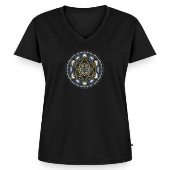 Metatrons Würfel - Frauen Premium Bio T-Shirt mit V-Ausschnitt - Schwarz - Vorne - AI Model Female 172 light (172cm)