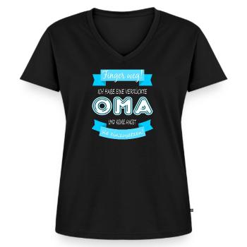 Ich habe eine verrückte Oma - Frauen Premium Bio T-Shirt mit V-Ausschnitt - Schwarz - Vorne - AI Model Female 172 light (172cm)