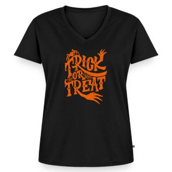Trick Or Treat | Grunge Halloween Design - T-shirt encolure en V Premium bio Femme - noir - Devant - AI Model Female 172 light (172cm)
