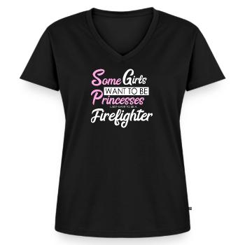 Pompier princesse - T-shirt encolure en V Premium bio Femme - noir - Devant - AI Model Female 172 light (172cm)