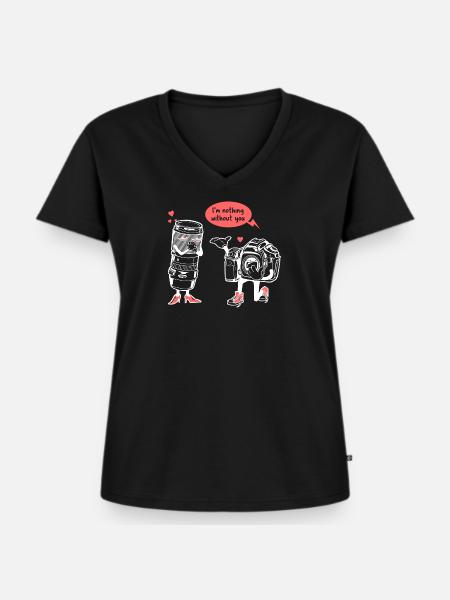 Fotograf Kamera Objektiv - Frauen Premium Bio T-Shirt mit V-Ausschnitt - Schwarz