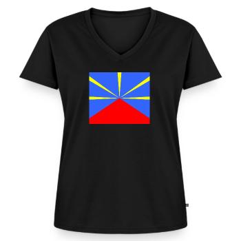 Mahaveli Drapeau Ile De La Réunion 974 - T-shirt encolure en V Premium bio Femme - noir - Devant - AI Model Female 172 light (172cm)