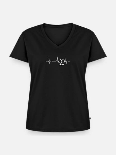 Lesbische Frauen Herzschlag - Frauen Premium Bio T-Shirt mit V-Ausschnitt - Schwarz