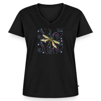 Libelle - Frauen Premium Bio T-Shirt mit V-Ausschnitt - Schwarz - Vorne - AI Model Female 172 light (172cm)