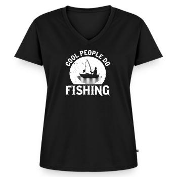 Cool people do fishing - Frauen Premium Bio T-Shirt mit V-Ausschnitt - Schwarz - Vorne - AI Model Female 172 light (172cm)