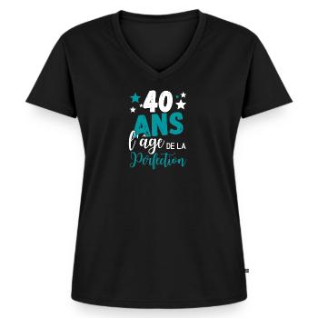 40 ans l'âge de la perfection cadeau humoristique - T-shirt encolure en V Premium bio Femme - noir - Devant - AI Model Female 172 light (172cm)