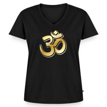 Golden OM Symbol by The Manzanita´s - Frauen Premium Bio T-Shirt mit V-Ausschnitt - Schwarz - Vorne - AI Model Female 172 light (172cm)