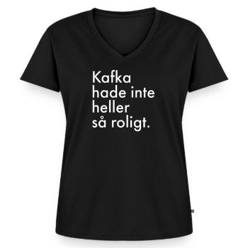 Kafka hatte auch nicht viel Spaß. - Frauen Premium Bio T-Shirt mit V-Ausschnitt - Schwarz - Vorne - AI Model Female 172 light (172cm)
