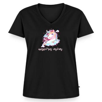 Unicorn Mom - Frauen Premium Bio T-Shirt mit V-Ausschnitt - Schwarz - Vorne - AI Model Female 172 light (172cm)