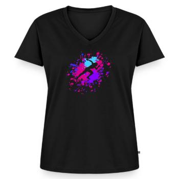 Athlétisme Athlétisme Athlétisme Runner Color Splash - T-shirt encolure en V Premium bio Femme - noir - Devant - AI Model Female 172 light (172cm)