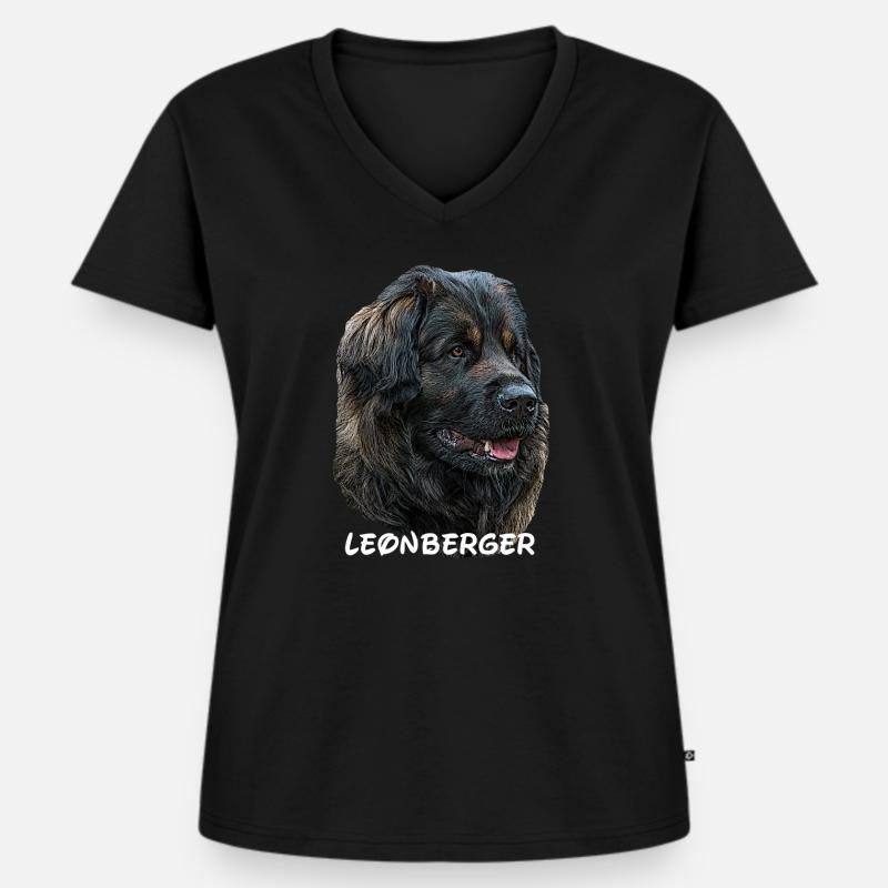 Leonberger,Hundekopf,Hunderasse,Hund,Hunderasse - Frauen Premium Bio T-Shirt mit V-Ausschnitt - Schwarz