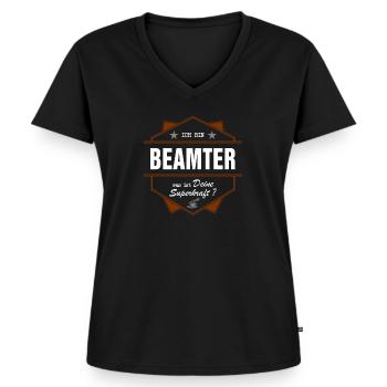 Beamter Superkraft hell - Frauen Premium Bio T-Shirt mit V-Ausschnitt - Schwarz - Vorne - AI Model Female 172 light (172cm)