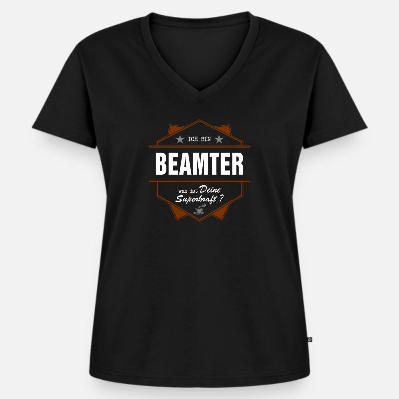 Beamter Superkraft hell - Frauen Premium Bio T-Shirt mit V-Ausschnitt - Schwarz