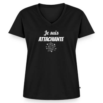 je suis attachiante - T-shirt encolure en V Premium bio Femme - noir - Devant - AI Model Female 172 light (172cm)