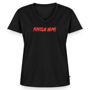 Finish Him - Women's Premium Organic V-neck T-shirt - black - Front - AI Model Female 172 light (172cm)